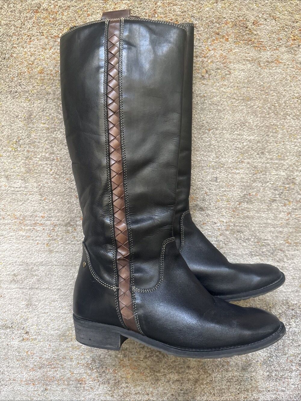 Pikolinos Boots Womens 38 Tall Side Zip Riding Boot Black Leather Equestrian
